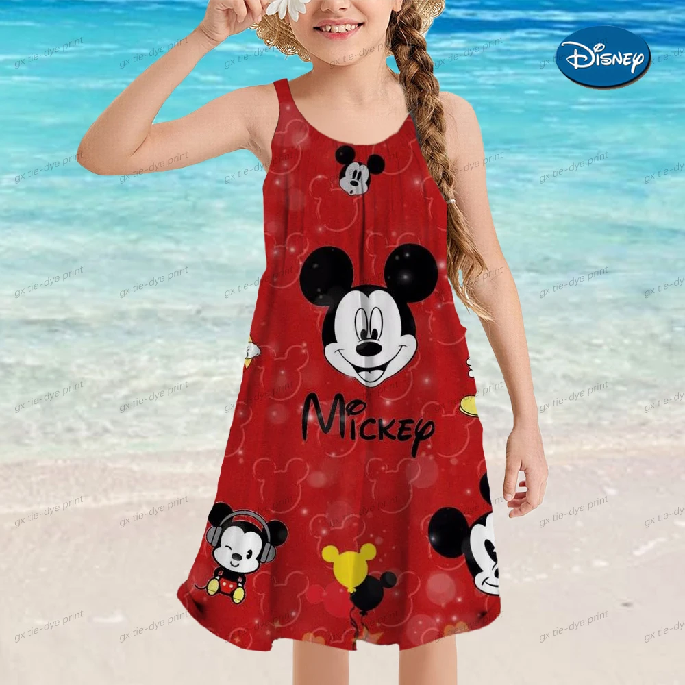 

Летнее платье для девочек с принтом Минни Микки Маус и оборками, пляжное платье принцессы в богемном стиле, одежда для девочек, 2023