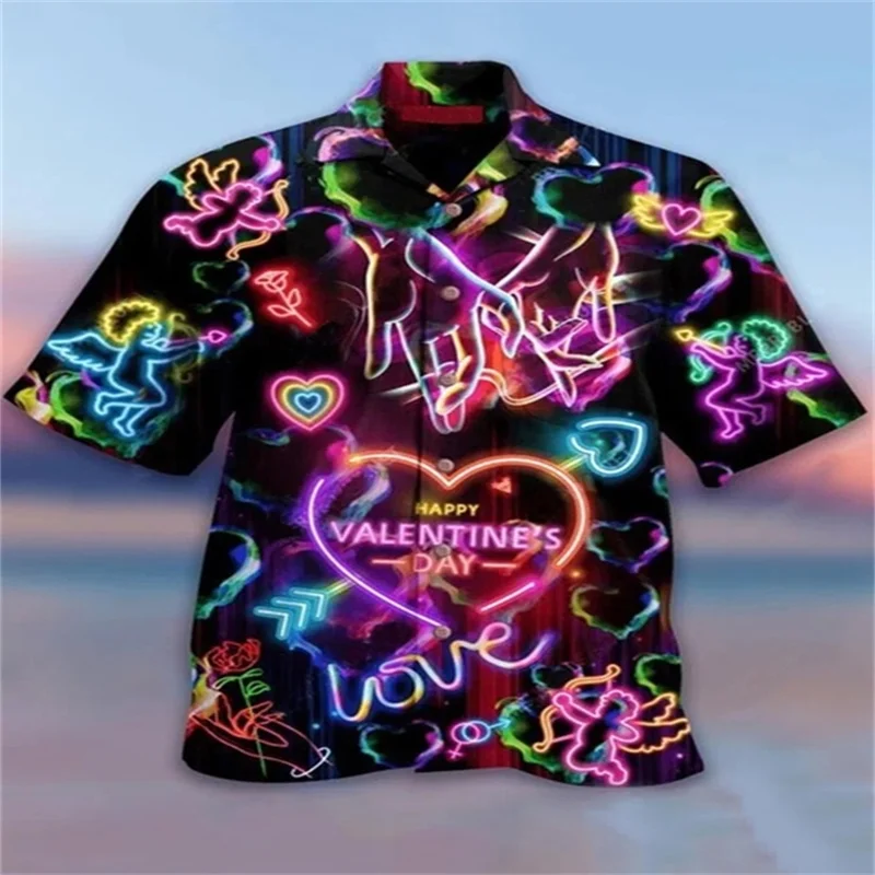 

Гавайская рубашка с отложным воротником для мужчин, шикарная пляжная блуза с 3d принтом и короткими рукавами, топ оверсайз с открытым стежком, модная уличная одежда