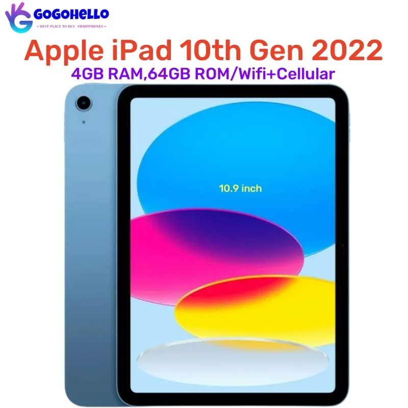 

95% New Original Apple iPad 2022 Unlocked iPad 10th Gen Wifi+Cellular 64GB 4GB 10.9'' A14 Bionic 7606 mAh Liquid Retina IPS LCD