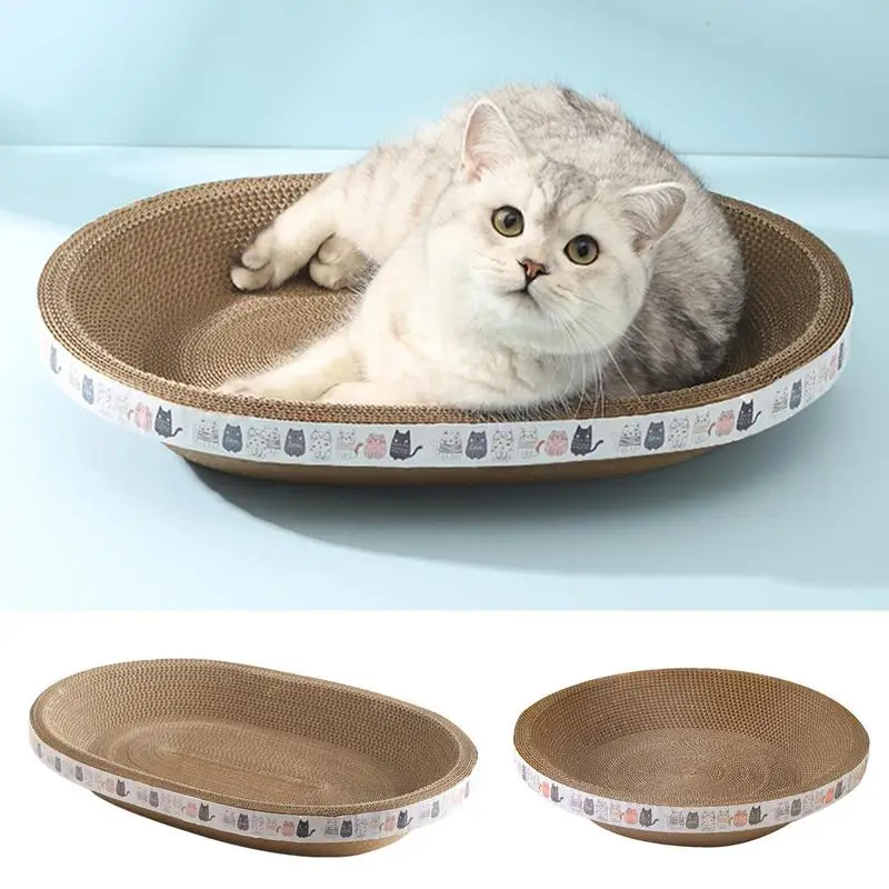 

Oval Corrugated Cat Scratcher Bed Cardboard Scratching Board Bowl Pad round Pet Grinding Claw Toys Kitten Scratching Furniture