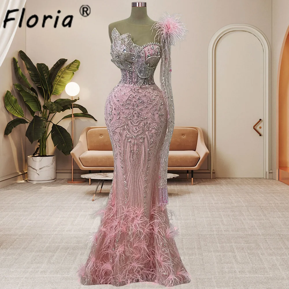 Pretty Dubai Beaded Pink Prom Dresses Feathers Arab One Shoulder Party Dresses 2023 Evening Dress For Woman Mermaid Formal Gowns
Pretty Dubai Beaded Pink Prom Dresses Feathers Arab One Shoulder Party Dresses 2023 Evening Dress For Woman Mermaid Formal Gowns