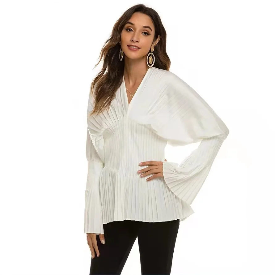 Elegant Women Loose White V-Neck Pleated Shirts Female Lantern Full Sleeve Tops Blouses Casual Blusas Spring Summer 8 Mallzona S9c7760bba1834600b2326a8b3d57ddfbi Elegant Women Loose White V-Neck Pleated Shirts Female Lantern Full Sleeve Tops Blouses Casual Blusas Spring Summer Mallzona