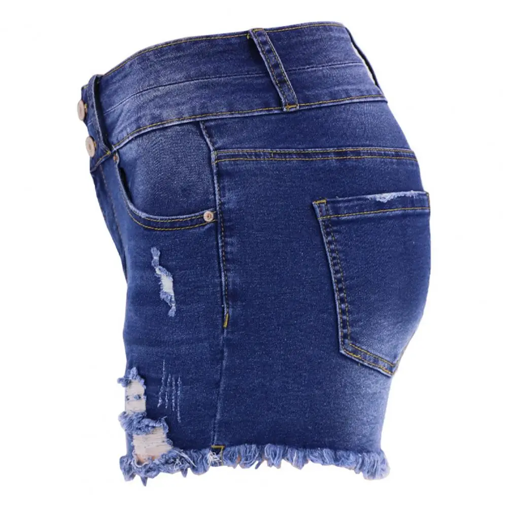 

Jeans Shorts Stylish Women's High Waist Denim Shorts with Ripped Edge Detail Slim Fit Button Closure Soft Breathable for Summer