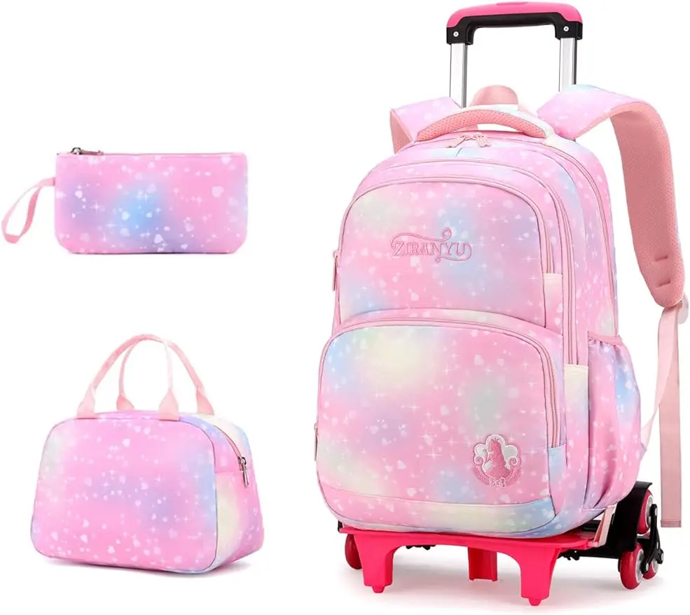 Colorful Heart-shaped Print Girls' Trolley Backpack Set Backpack with Lunch Box Carry-on Luggage School Bag for Climbing Stairs
Colorful Heart-shaped Print Girls' Trolley Backpack Set Backpack with Lunch Box Carry-on Luggage School Bag for Climbing Stairs