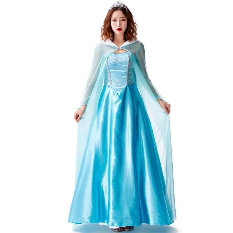 

Adult Women Queen Princess Drama Stage Long Dress Gown Mesh Cloak Set Halloween Cosplay Costumes Role Play Outfit