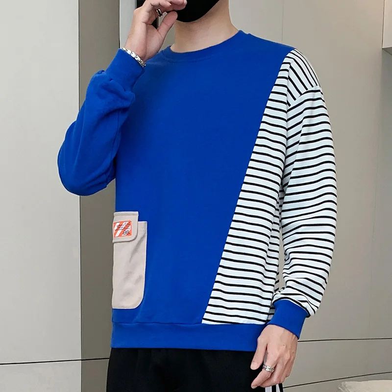 

Fashion O-Neck Spliced Asymmetrical Striped T-Shirts Men's Clothing 2024 Spring Summer New Loose Irregular Tops Korean Tee Shirt