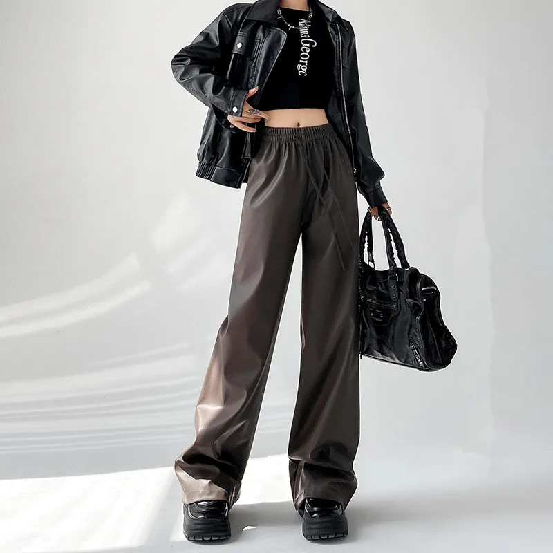 High Waist PU Leather Straight Pants For Women 2024 Loose Fall Wide Leg Trousers Black Solid Trouserss Pantalon Femme P100
High Waist PU Leather Straight Pants For Women 2024 Loose Fall Wide Leg Trousers Black Solid Trouserss Pantalon Femme P100