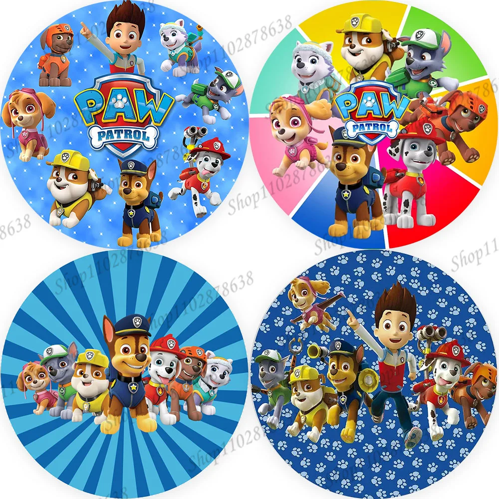 

Round Party Backdrop Paw Patrol Chase Marshall Theme Child Boys Birthday Background Photography Baby Shower Event Cover Banner