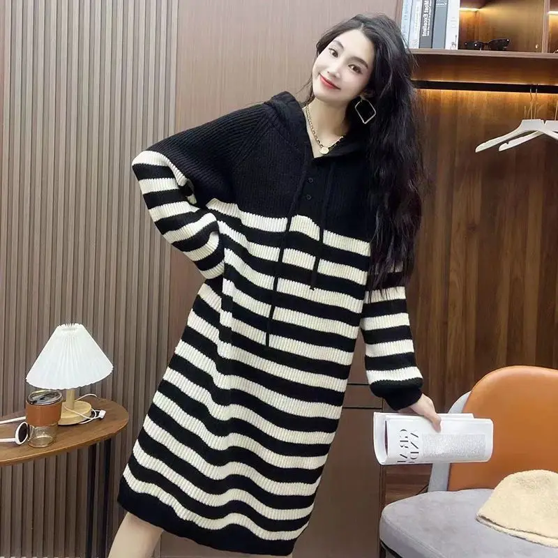 2024 New Spring Autumn Large Size Women's Casual Dresses Long Knee Over Sweater Skirts Loose Skirt Elegant Hooded Long Dress
2024 New Spring Autumn Large Size Women's Casual Dresses Long Knee Over Sweater Skirts Loose Skirt Elegant Hooded Long Dress