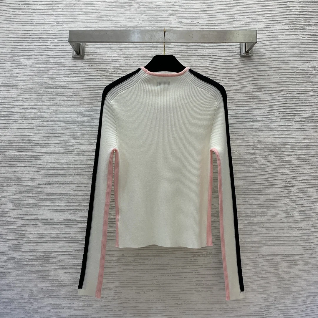 

2023 Women's Ski Collection New Contrast Color Splicing High Elastic Tight Bottom Shirt Y2K Small High Neck Knitted Top G0817