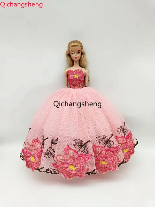 

30cm Doll Clothes Pink Floral Wedding Dress for Barbie Accessories for Barbie Princess Outfits Clothing 1:6 Evening Gown 11.5"