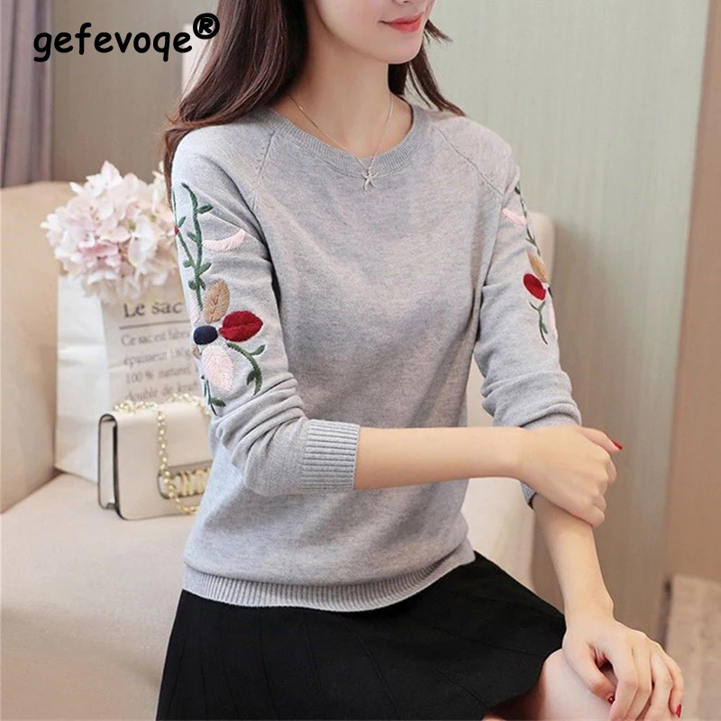 Women Clothing Spring Autumn Korean Embroidery Chic Basic Knitwear Trendy Female O Neck Long Sleeve Pullover Tops Casual Jumpers
Women Clothing Spring Autumn Korean Embroidery Chic Basic Knitwear Trendy Female O Neck Long Sleeve Pullover Tops Casual Jumpers