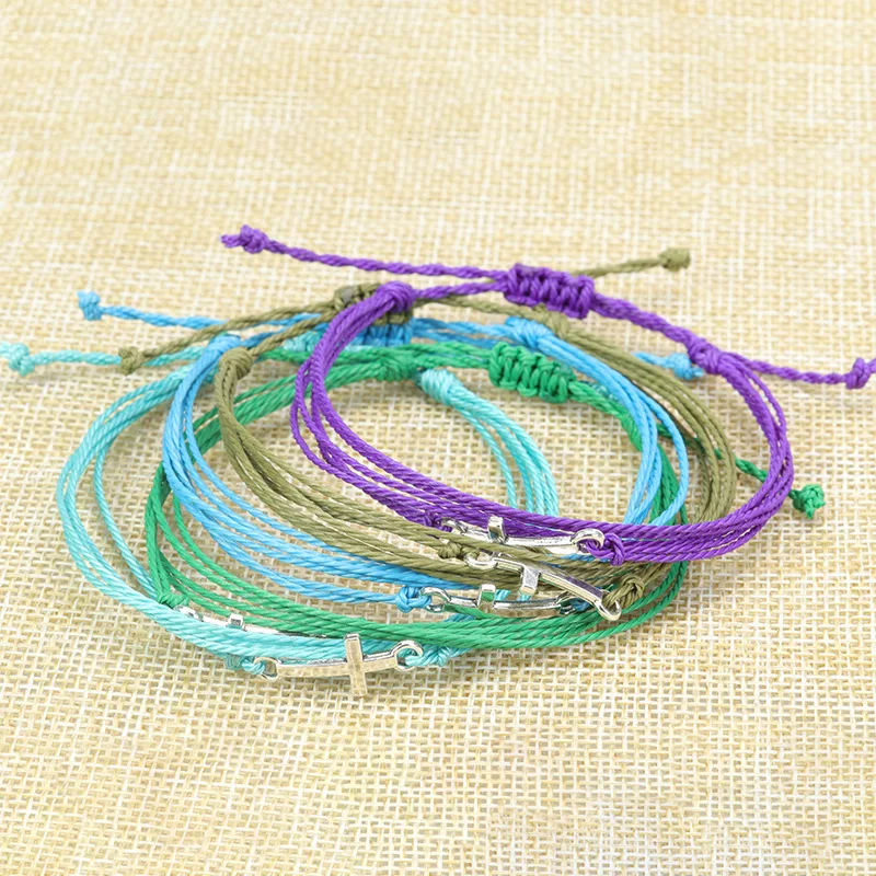 

5Pcs Summer Beach Bohemia Weaved Wax Rope Bracelet Adjustable Braided Jesus Cross Bracelet for Women Jewelry Pulsera Mujer