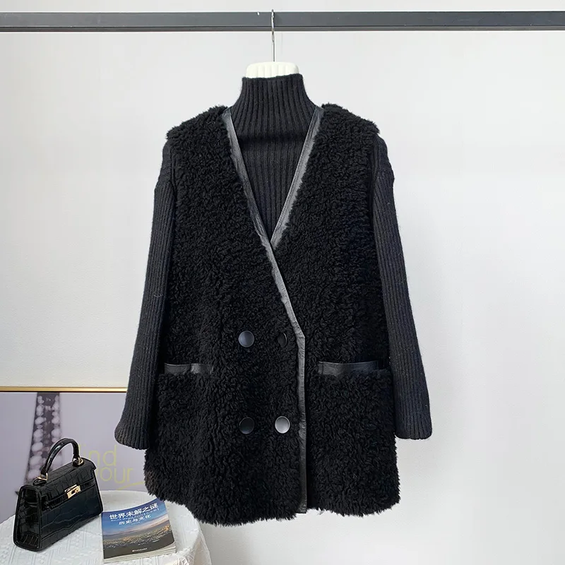

Women's Lamb Wool Fur Winter Vest Coat Female Girl Warm Sheep Shearling Waistcoat Jacket JT3308