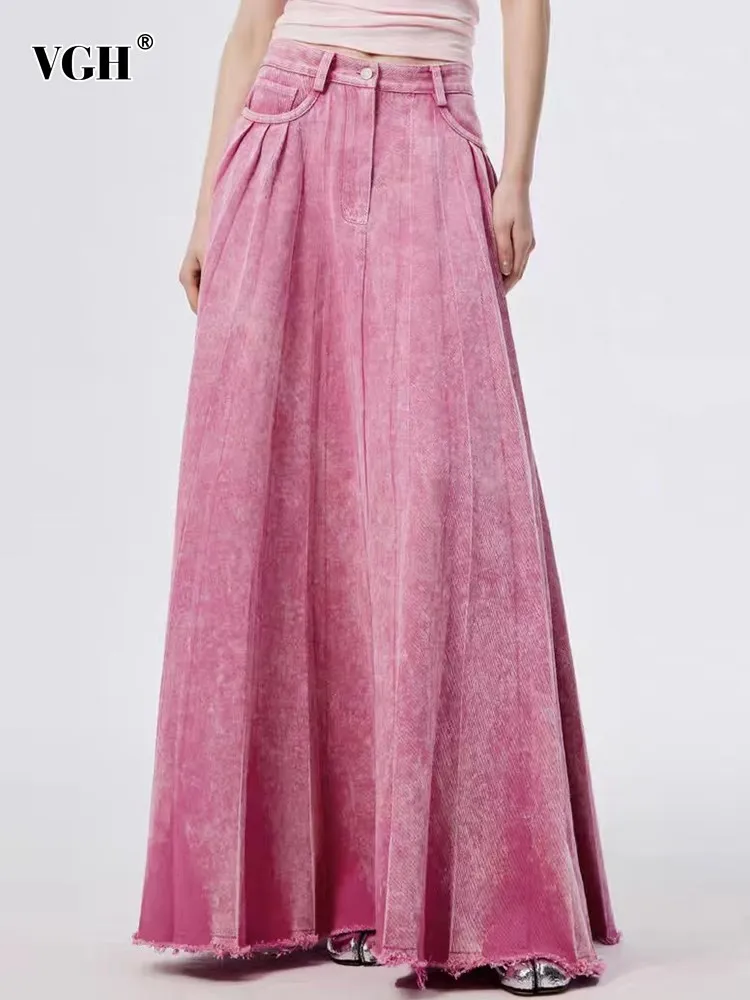 VGH Patchwork Raw Hem Denim Loose Skirts For Women High Waist Spliced Pockets Do Old Temperament A Line Skirt Female Fashion New
VGH Patchwork Raw Hem Denim Loose Skirts For Women High Waist Spliced Pockets Do Old Temperament A Line Skirt Female Fashion New