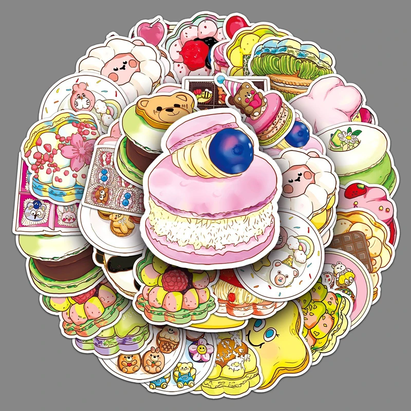 

Cartoon Anime Kawaii Macaron Cake Stickers for Laptop Suitcase Album Stationery Waterproof Album Decals Kids Toys Birthday Gifts