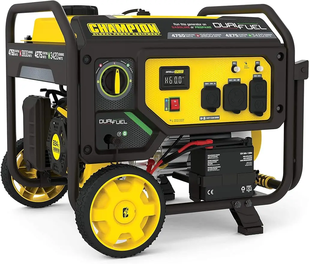 

Power Equipment 201052 4750/3800-Watt Dual Fuel Portable Generator with Electric Start, Wheel Kit