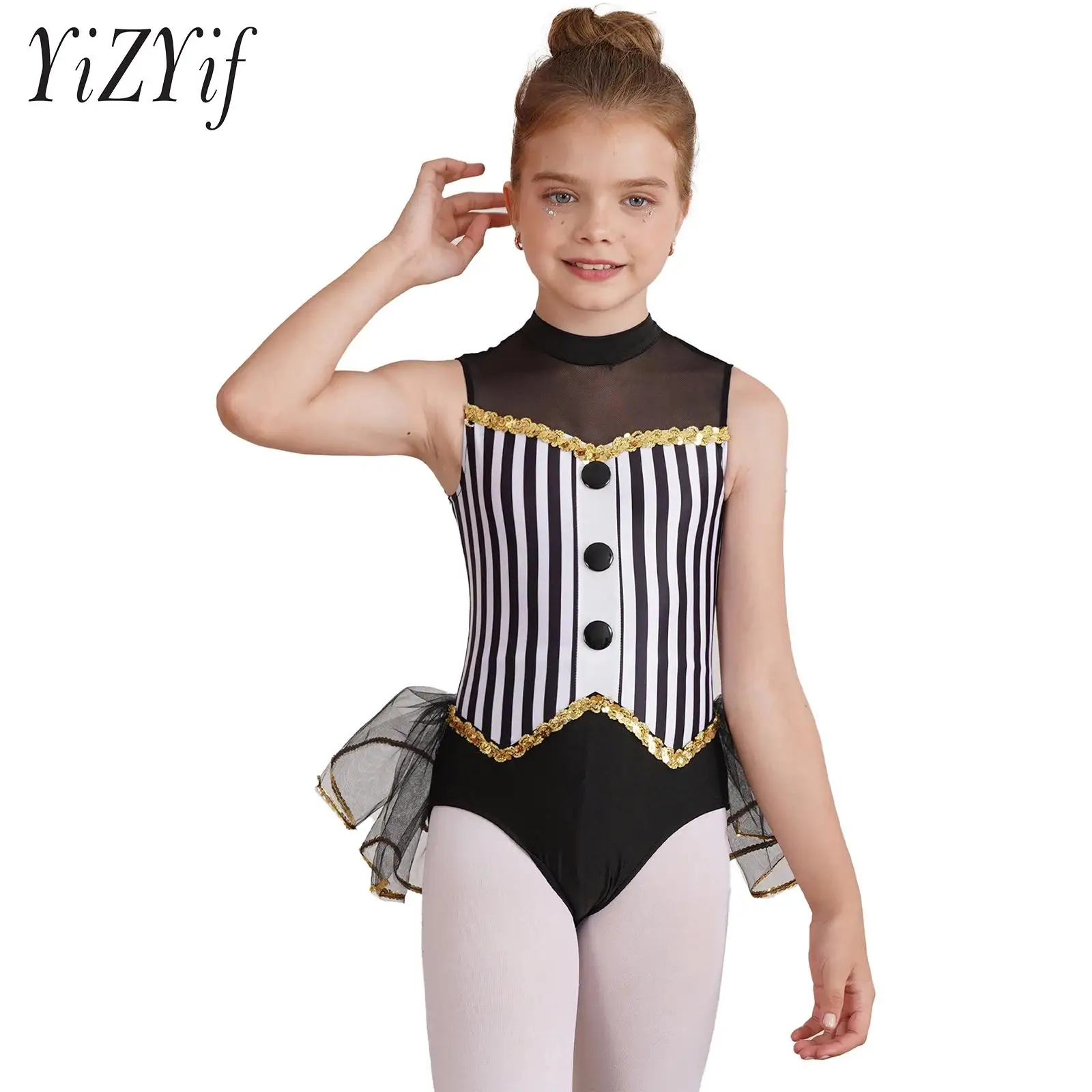 Kids Girls Latin Jazz Dance Performance Costume Sequins Trim Open Back Striped Leotard Tulle Skirted Bodysuit Stage Wear
Kids Girls Latin Jazz Dance Performance Costume Sequins Trim Open Back Striped Leotard Tulle Skirted Bodysuit Stage Wear