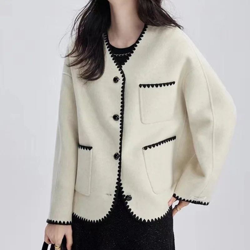 2023 Autumn/Winter Round Neck Small Fragrant Wind Women's Double-sided Wool Coat Elegant Single breasted Versatile Casual Top
2023 Autumn/Winter Round Neck Small Fragrant Wind Women's Double-sided Wool Coat Elegant Single breasted Versatile Casual Top