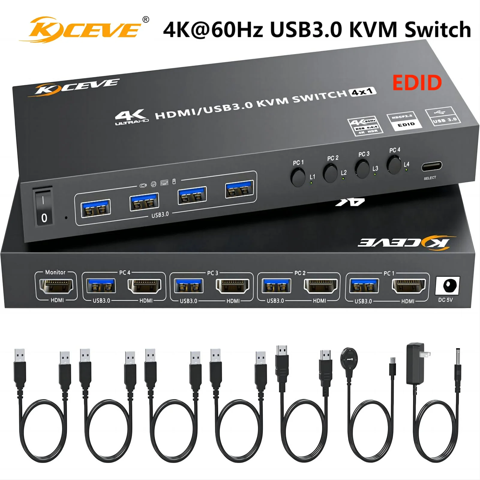 

HDMI KVM переключатель 4 компьютера 4K @ 60 Гц 2K @ 120 Гц, имитация EDID,USB3.0 KVM переключатели для 4 ПК Share 1 монитор клавиатуры мыши принтера