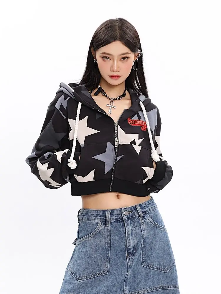 Zip Up Star Print Short Hoodies Women Casual Harajuku Y2k Sweatshirts Long Sleeve Korean Fashion Crop Tops Female Streetwear
Zip Up Star Print Short Hoodies Women Casual Harajuku Y2k Sweatshirts Long Sleeve Korean Fashion Crop Tops Female Streetwear