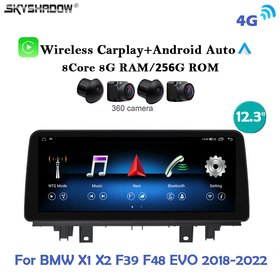 

12.3'' Qled CarPlay Auto Android 13.0 8G+256G 4G LTE Car DVD Player GPS WiFi Bluetooth Radio For BMW X1 X2 F39 F48 EVO 2018-2022