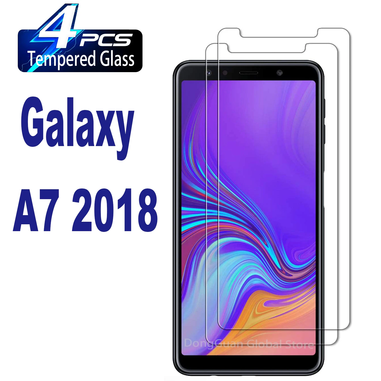 

4Pcs Tempered Glass For Samsung Galaxy A7 2018 J4+ J6 + A5 2017 A6 Plus 2018 J7 2016 J5 J7 2015 Screen Protector Glass