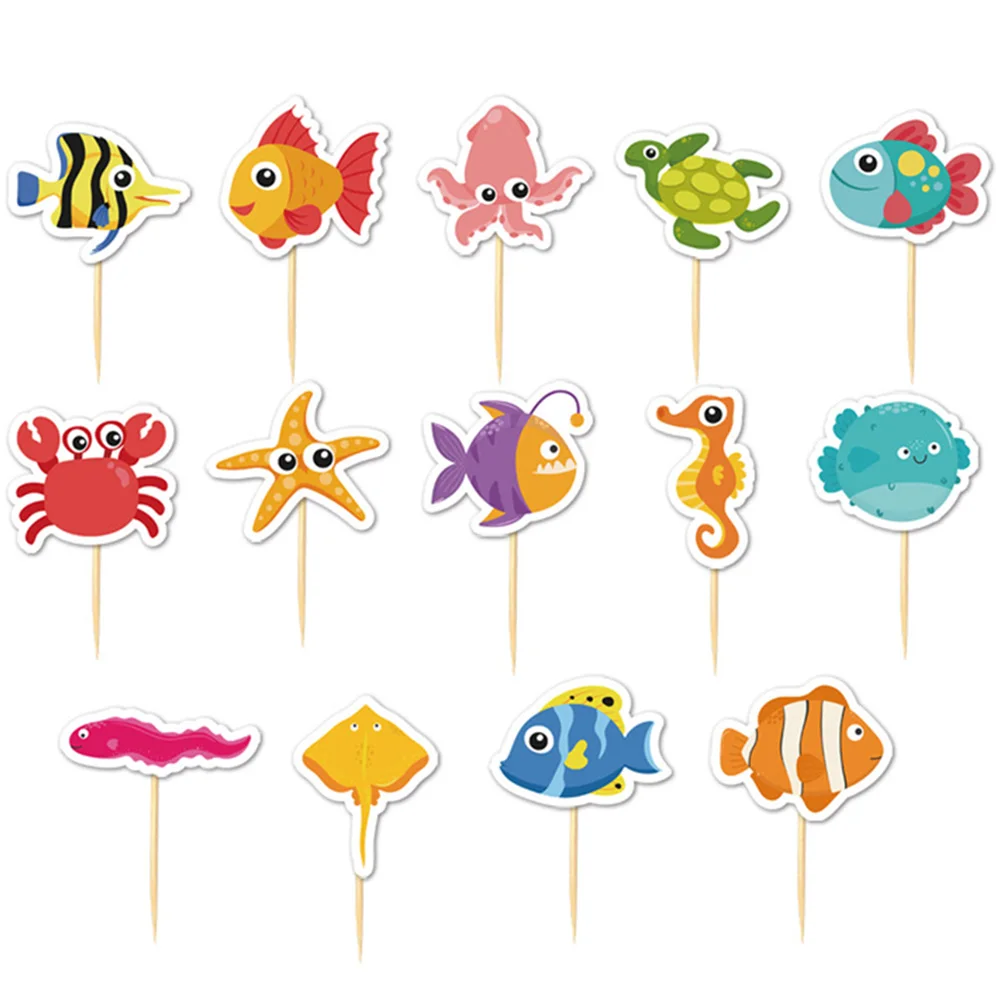 

14pcs/set Sea Birthday Cake Topper Starfish Shell Turtle Crab Seahorse Octopus Kids Sea World Theme Baby Shower Party Supplies