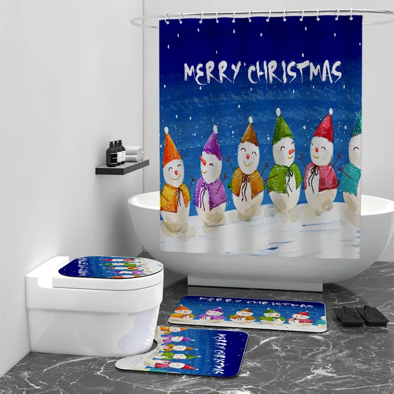 

Merry Christmas 3D Printed Bathroom Set Together Shower Curtain Rug Set Bathroom Mats Rugs Toilet Decor Mat 01