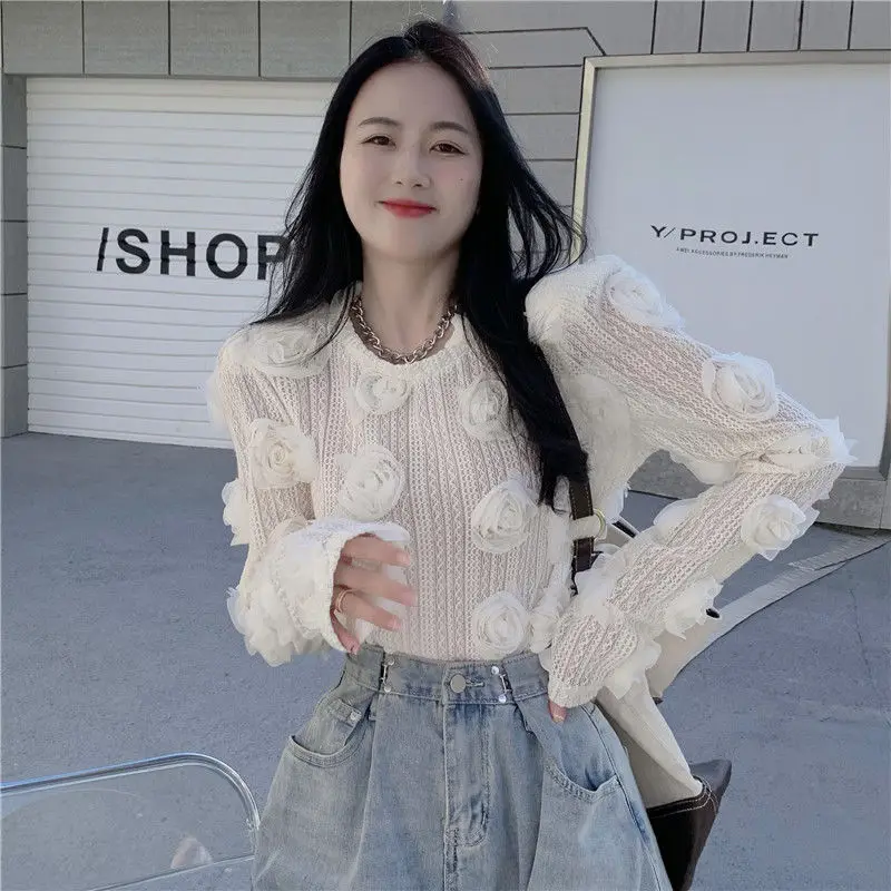 Lace Bottoming Shirt Feminine Temperament Hollow Three-Dimensional Flower Self-Cultivation Small Shirt Long-Sleeved Short Top
Lace Bottoming Shirt Feminine Temperament Hollow Three-Dimensional Flower Self-Cultivation Small Shirt Long-Sleeved Short Top
