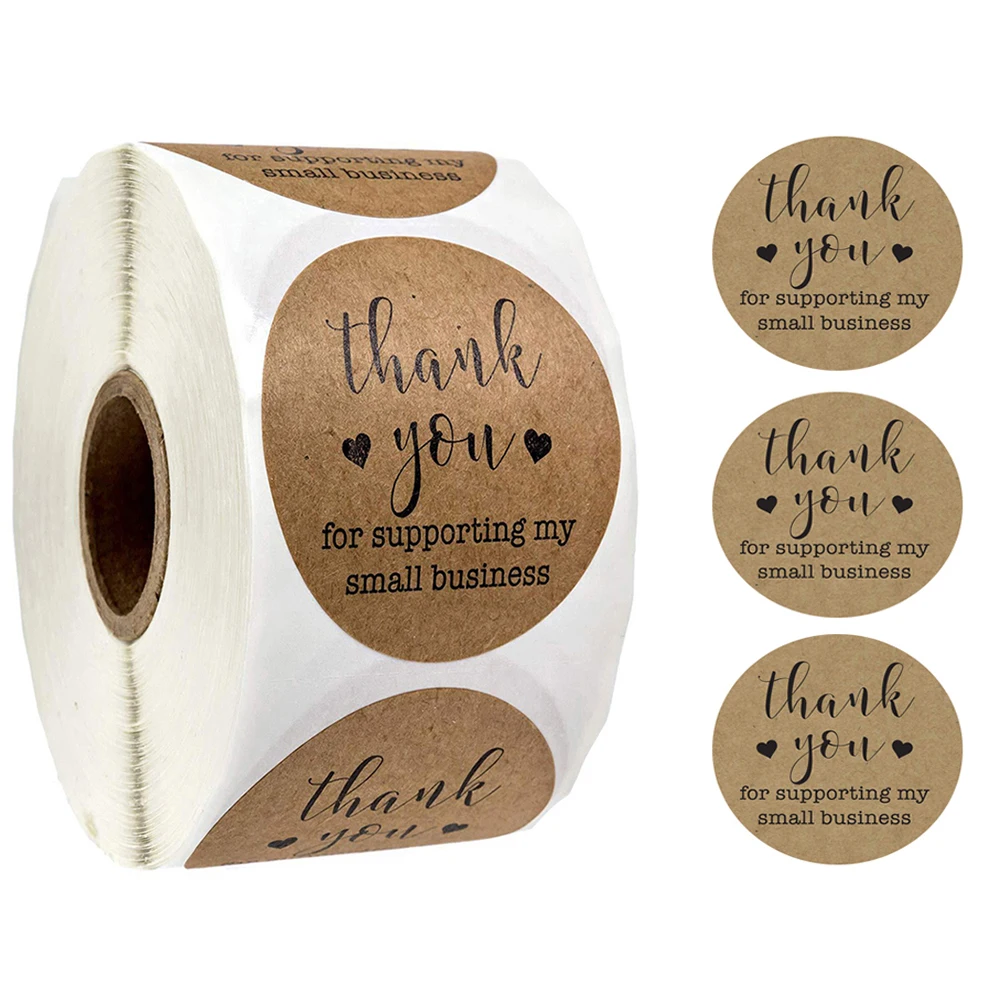 

500pcs 1inch Kraft paper Thank You For Supporting Business Stickers Seal Labels For Bakery Handmde Food Package Sealing Labels