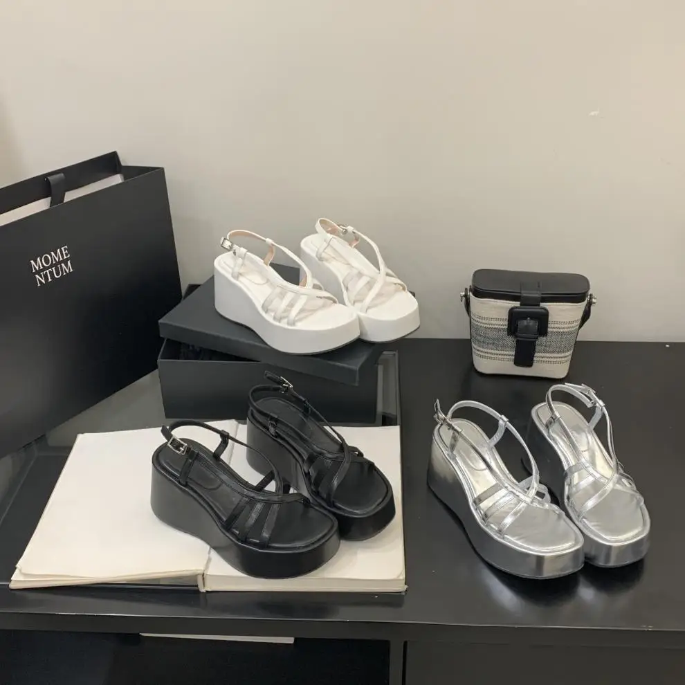 Silver Cross Tied Wedge Women Thick Heel Sandals 2025 Summer New Designer Open-toe Flat Roman Shoes Fashion Casual Office Sandal 42 S9c997525cda945ab8c117d8ccb568962S