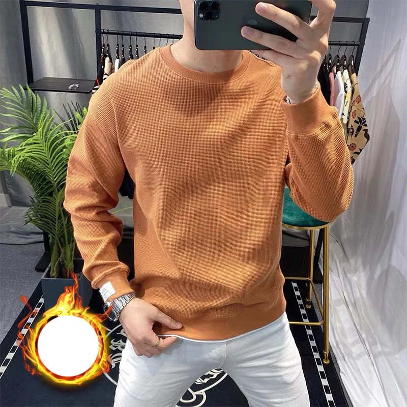 

Autumn Winter KPOP Fashion Style Harajuku All Match Tops Loose Slim Fit Casual Undershirt Insert Plush Long Sleeve Sweatshirt