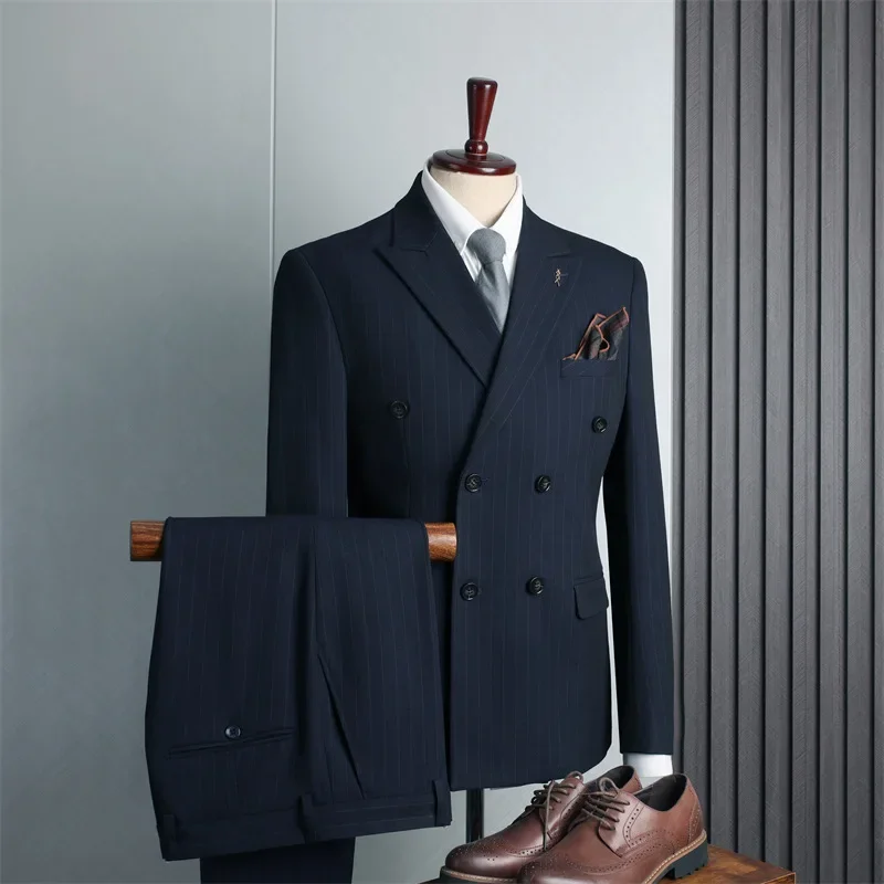 

2023 High-end Double-breasted Suit (suit + Vest + Trousers) Men's British Fashion Wedding Best Man Suit Business Three-piece Set