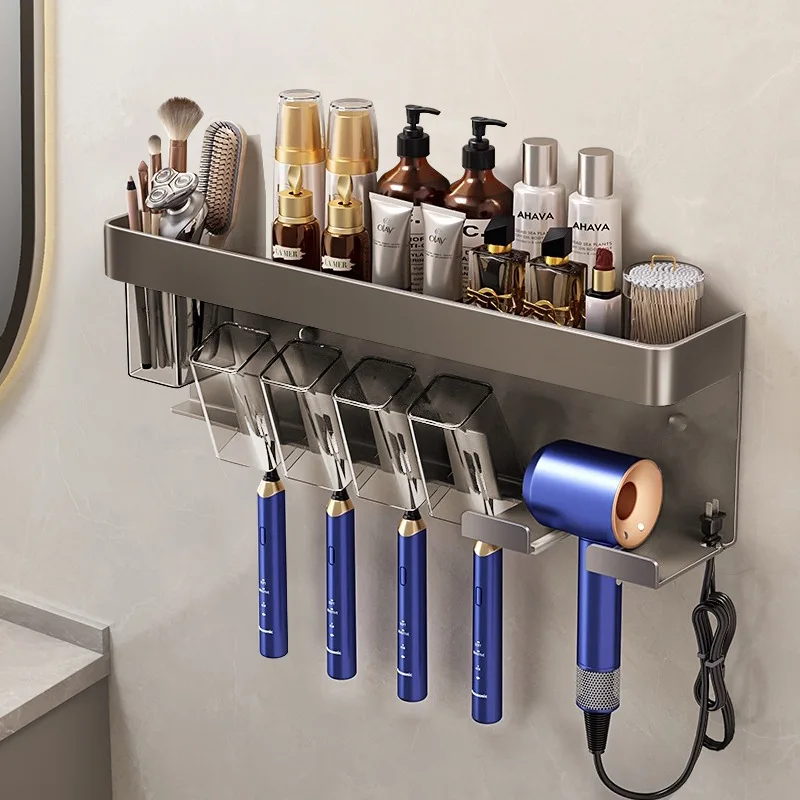 

Multifunctional Aluminum Toothbrush Holder with Hair Dryer holder Wall Mounted bathroom Organizer Bathroom Hardware Shelf