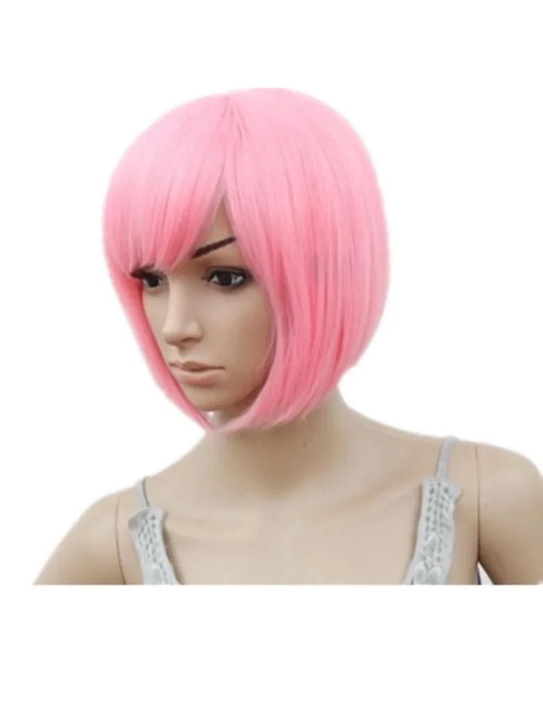 

Bob Wig Oblique Fringe Bangs Short Wavy Wigs Pink Purple Blonde Red Blue Orange Synthetic Hair Heat Resistant Women Hairpiece