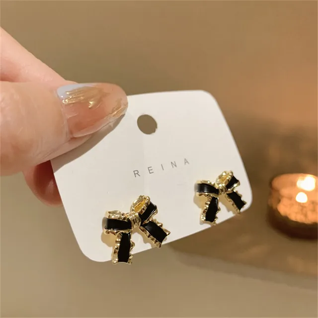 Boucles d'oreilles à nœud noir tendance pour femmes, boucle d'oreille mignonne, mode coréenne, bijoux de fête bon marché, nouveau design, vente en gros, 2023 2