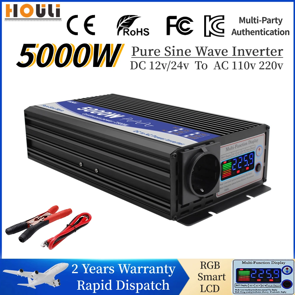

Pure Sine Wave 3000w 4000w 5000w Inverter 12v 24v DC to AC 220v 230v Voltage Power Converter 50hz 60hz Car Solar Transformer LCD