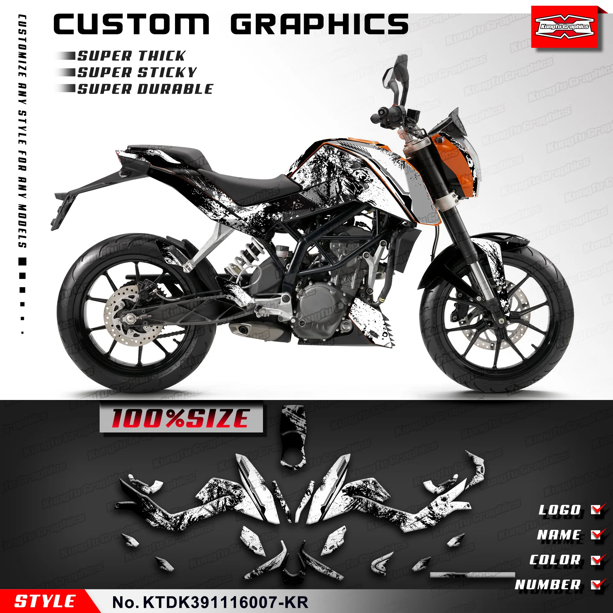 

KUNGFU GRAPHICS Sticker Kit Personalised Decal for Duke 125 200 250 390 2011 2012 2013 2014 2015 2016, KTDK391116007-KR