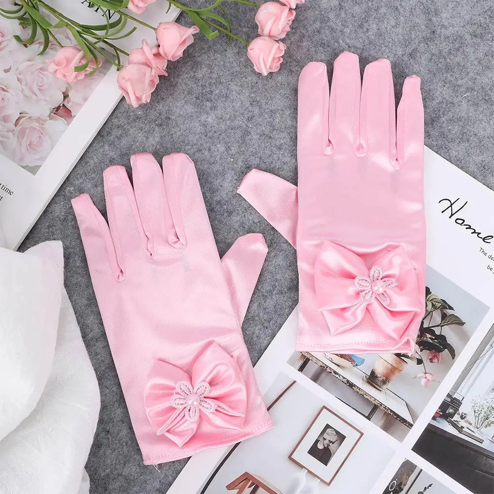 

1pair Children's Party Wedding Dress Accessories Princess Gloves Bowknot Gloves Dress Gloves Brief Paragraph Lady Gloves