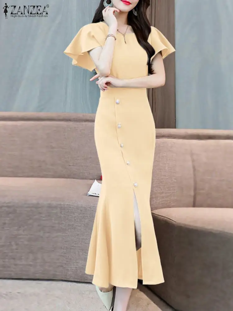 ZANZEA Elegant Round Neck Party Robe Women Midi Dress 2023 Vintage Split Fishtail Dresses Fashion Ruffle Sleeve Evening Vestidos
ZANZEA Elegant Round Neck Party Robe Women Midi Dress 2023 Vintage Split Fishtail Dresses Fashion Ruffle Sleeve Evening Vestidos