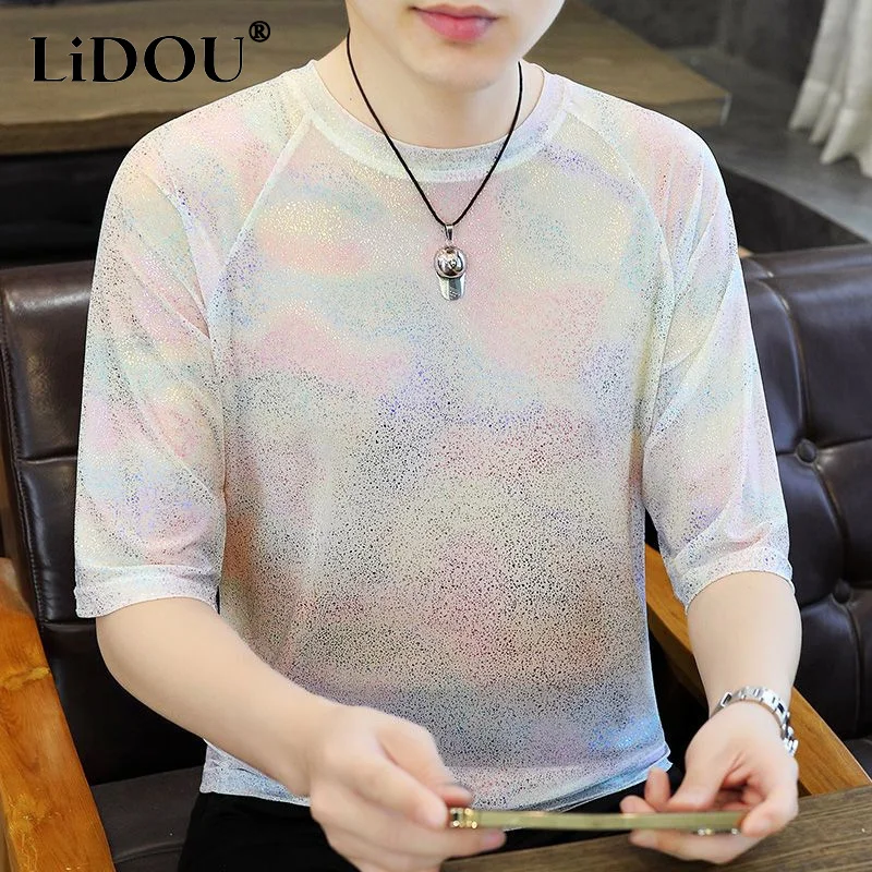 2023 Summer New Round Neck Half Sleeve Fashion Y2K T-Shirts Man Rhinestone Breathable Lace Patchwork Ice Silk Fabric Pullovers
2023 Summer New Round Neck Half Sleeve Fashion Y2K T-Shirts Man Rhinestone Breathable Lace Patchwork Ice Silk Fabric Pullovers