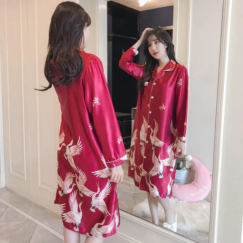 Ice Silk Nightdress Female Long-sleeved Spring and Autumn Sexy Thin Wedding Korean Version Silk Dress Nightgown Female Summer
Ice Silk Nightdress Female Long-sleeved Spring and Autumn Sexy Thin Wedding Korean Version Silk Dress Nightgown Female Summer