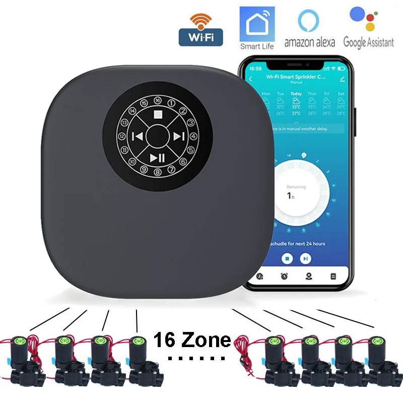 

16 Zone WIFI Smart Garden Irrigation Controller Watering Timer 16-way Irrigation Water Solenoid Valve Programmable Drip System