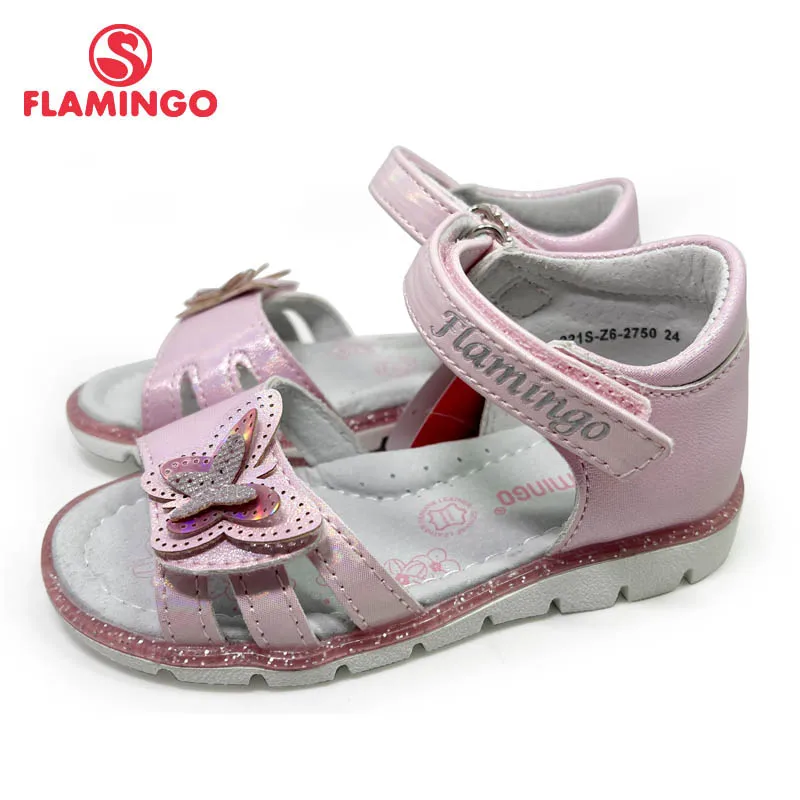 

FLAMINGO Kids Sandals for Girls Hook& Loop Flat Arched Design Chlid Casual Princess Shoes Size 23-28 221S-Z6-2750/2751