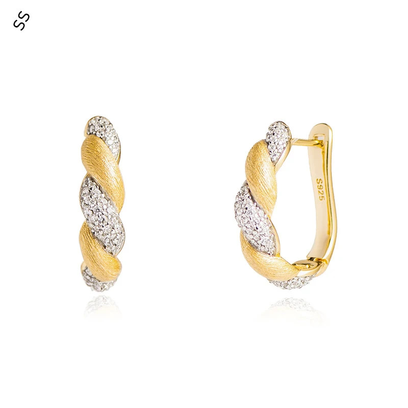 

Fine Jewel Earring for Women Fashion 5A white Zircon Inlaid S925 Gold Ear-hoop Pin Luxury Daily Wear Garment Accessories