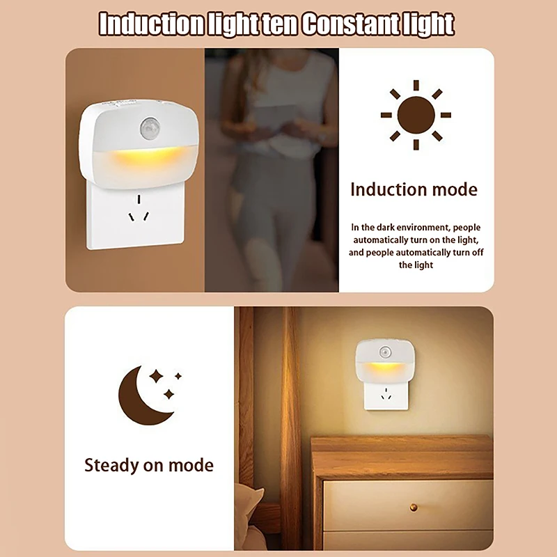 

LED Night Light Motion Sensor EU US Plug Lamp Nightlights For Children Bedroom Decoration Hallway Stairs WC Bedside Night Lamp