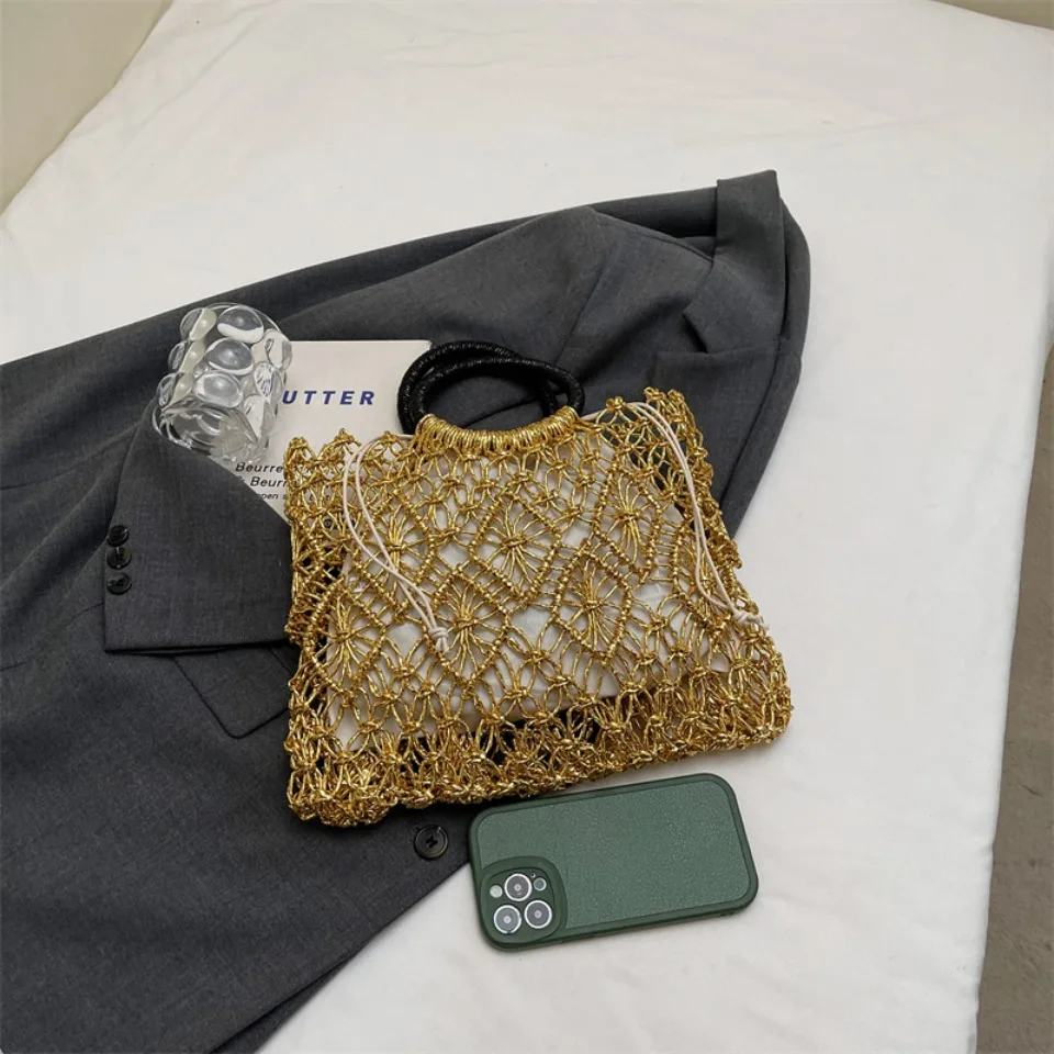 Luxury Woven Round Handle Bag - Designer Eco-Friendly Hollow-Out Handbag 24 S9caad3ba2ca84c7cba20d60443d288acE