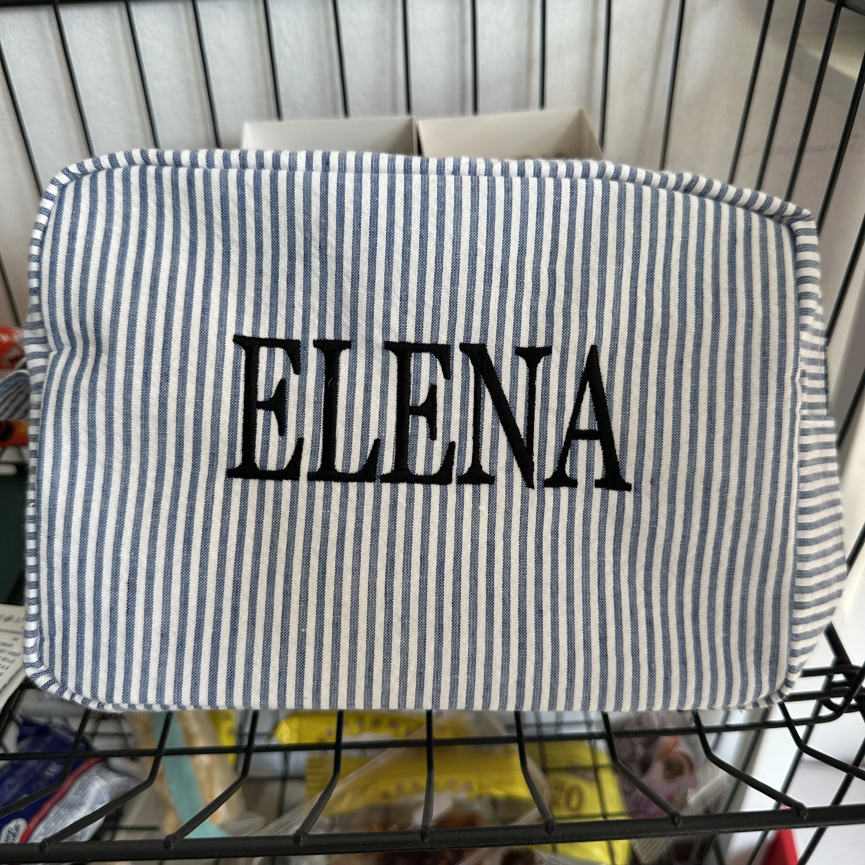 

Custom Striped Makeup Bag for Travelling Personalized Name Women's Portable Toiletry Bag Embroidery Name Makeup Storage Bags