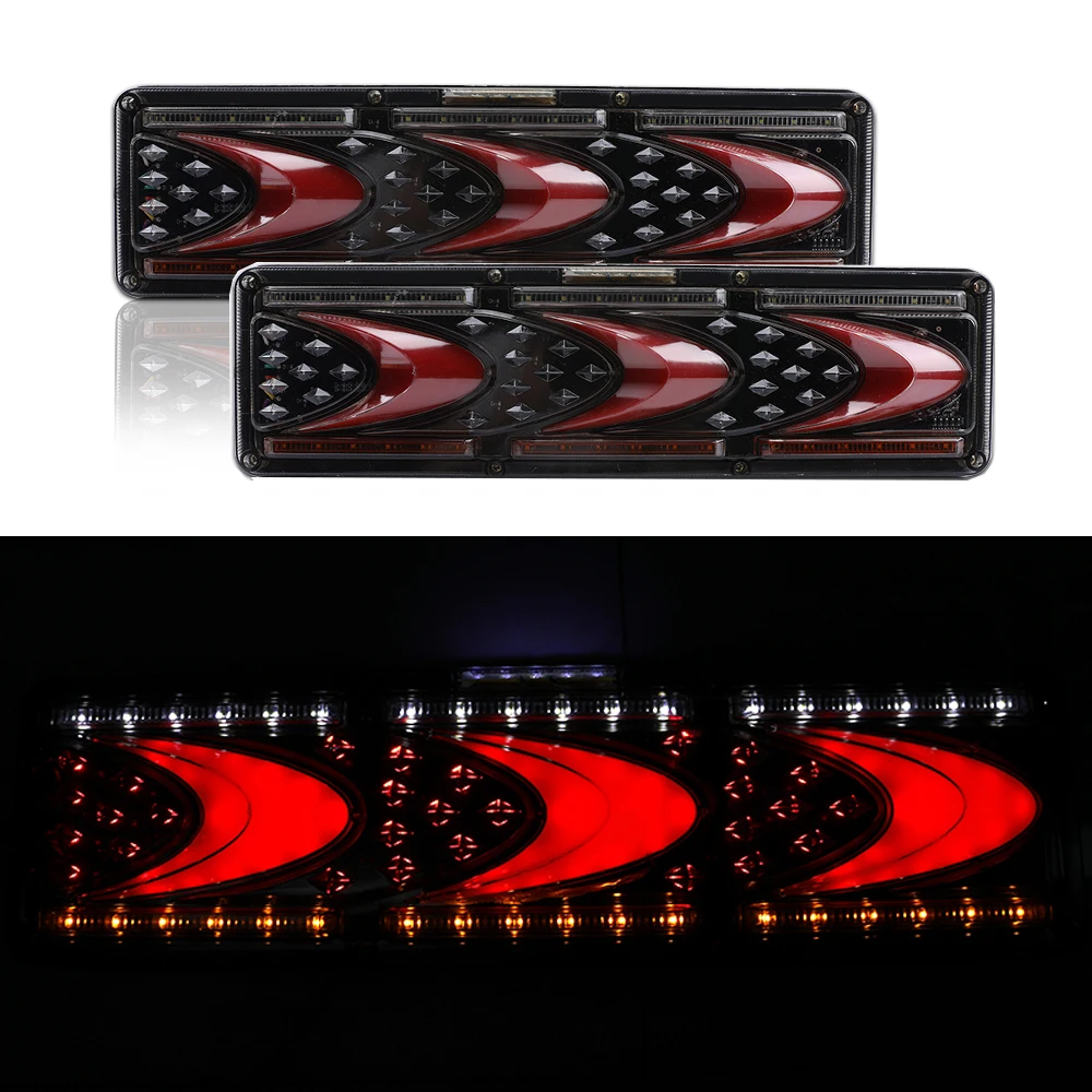 

2PCS 24V Dynamic LED Car Truck Tail Light Turn Signal Rear Brake Lights Reverse Signal Lamp Trailer Lorry Bus Camper Caravan